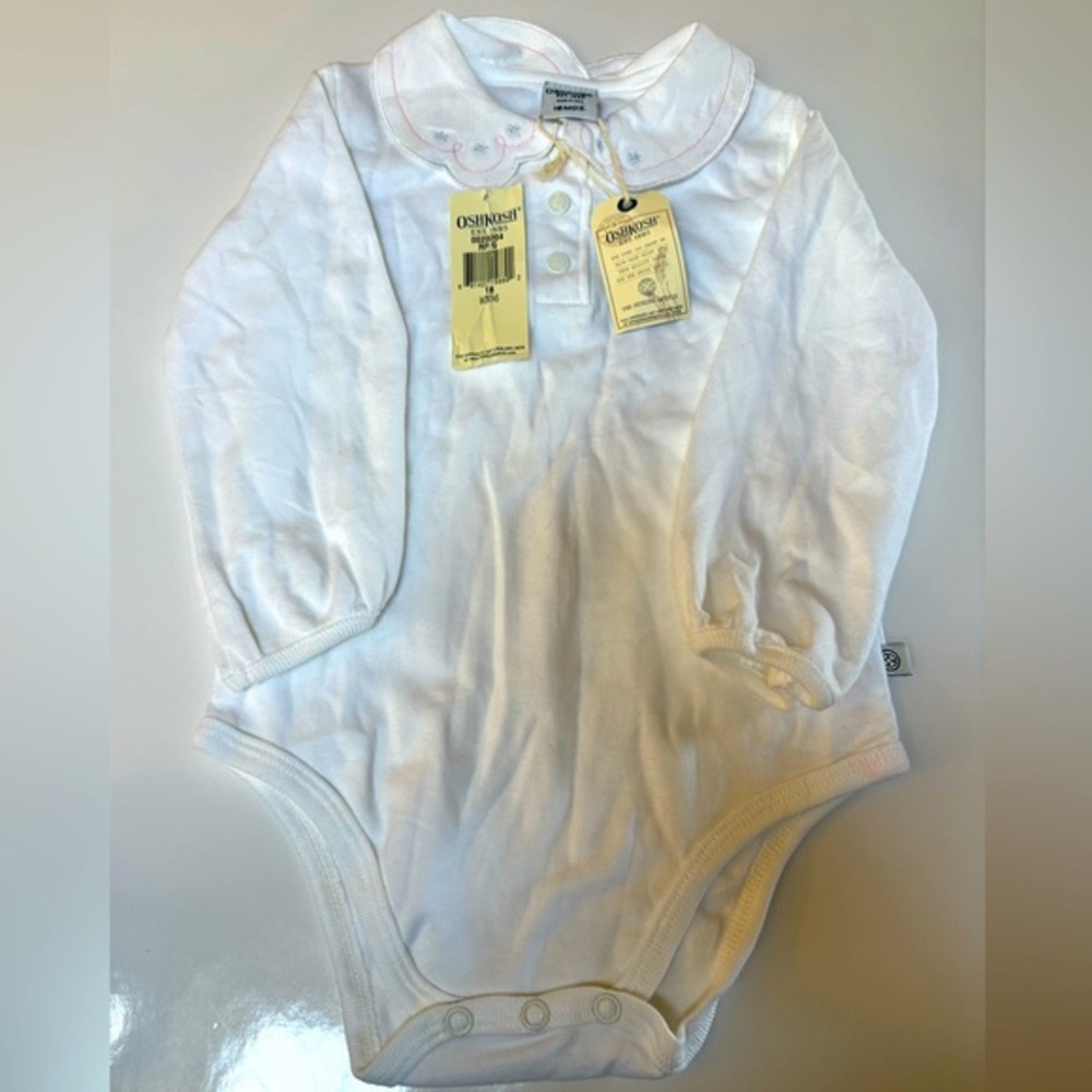 Vintage OshKosh Baby Girl Bodysuit Long Sleeve Collared One Piece (18M) NWT